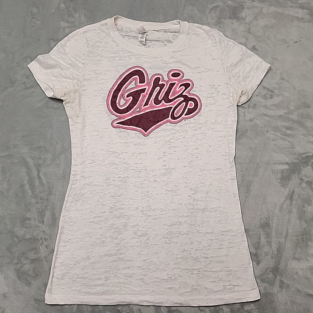 Montana Grizzlies Griz Shirt Womens Large White Burnout Short Sleeve Tee